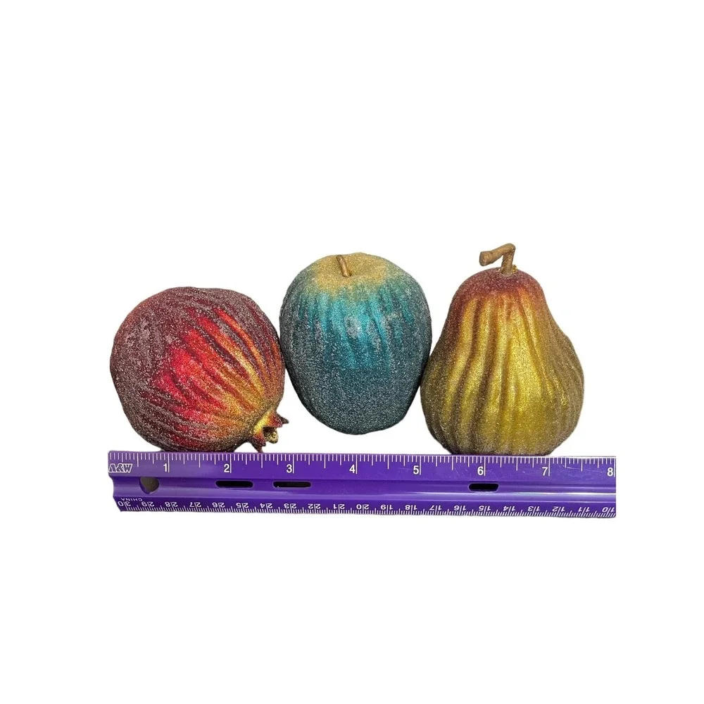 Vintage MCM Faux Fruit Sugared look Retro Set Of 3 Mixed fruit